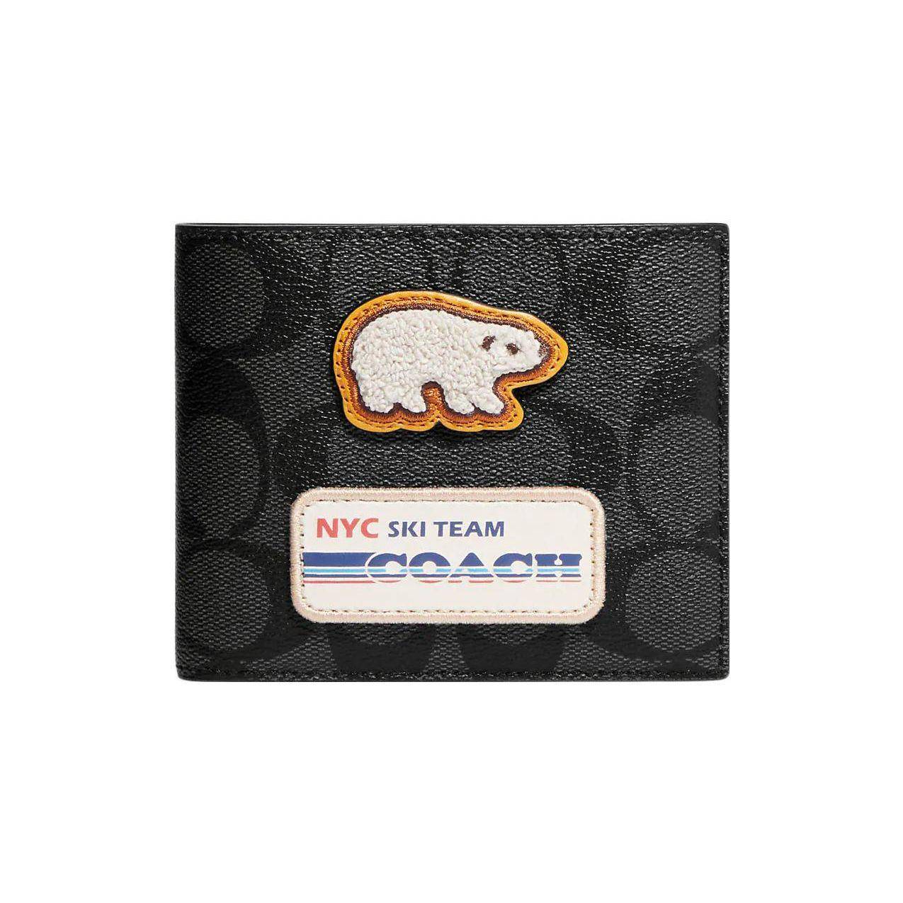 Coach 3 In 1 Wallet 11 Classic Logo Ski Patch Coated Canvas Card Holder Women Wallet Black CE681-QBPHT Basic Set (Bag+Dust Bag)
