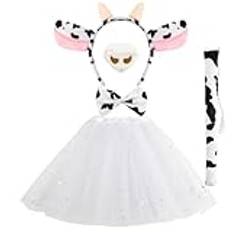 Bluelves Kodräkt för flickor, 3-8 år, djurkostym set med koöra, kofena, fluga, konäsa och poncho för karneval, halloween, fest, cosplay
