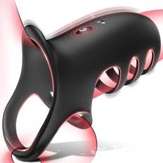 SuperLove Vibrating Adjustable Penis Sleeve with App Black - svart