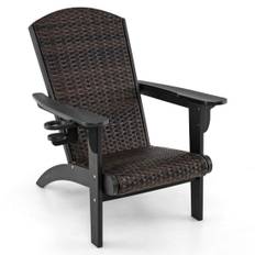 Adirondack stol med mugghållare – svart HDPE & rotting