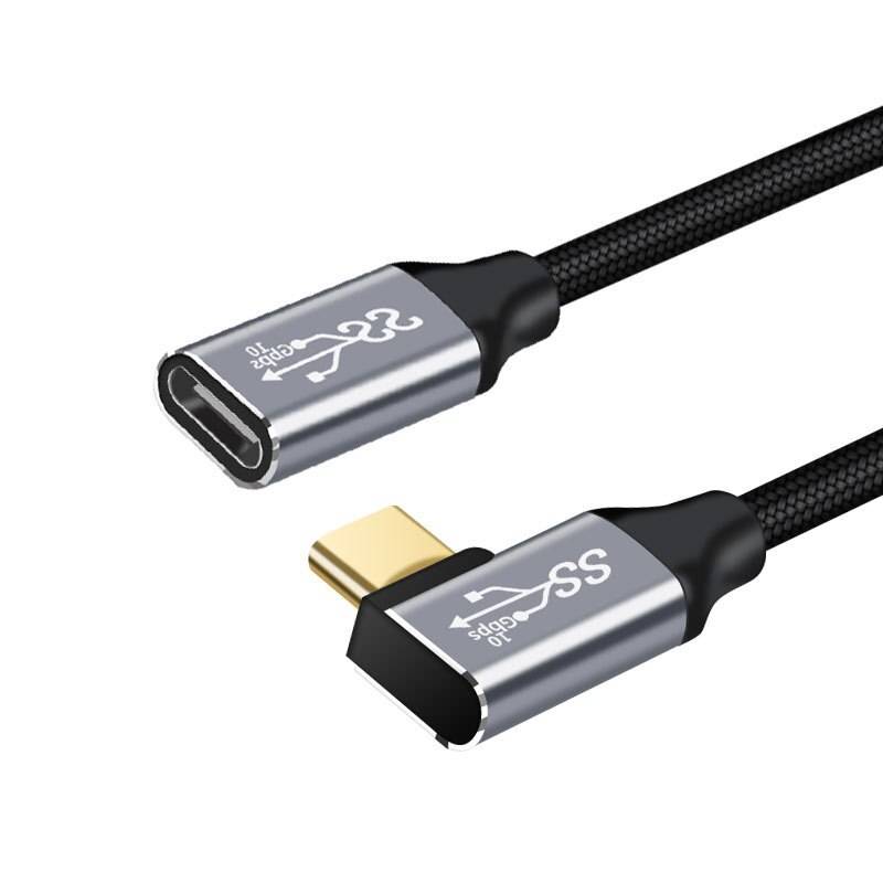 100w pd 5a böjda usb 3.1 typ-c förlängningskabel 4k @ 60hz 10 gbps usb-c gen 2 förlängningssladd för macbook nintendo asus hp laptop 1m - Svart / 1m