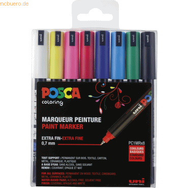 3 x Uni-Ball Fasermaler Uni Posca PC-1MR 0,7 sortiert VE=8 Stück
