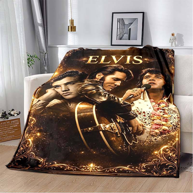 Gretro Elvis-stil rock 'n' roll musik Flanellduk, Mjuk Mysig Varm Pläd för Soffa Säng Soffa Hem Resa Gåva för Fans filt