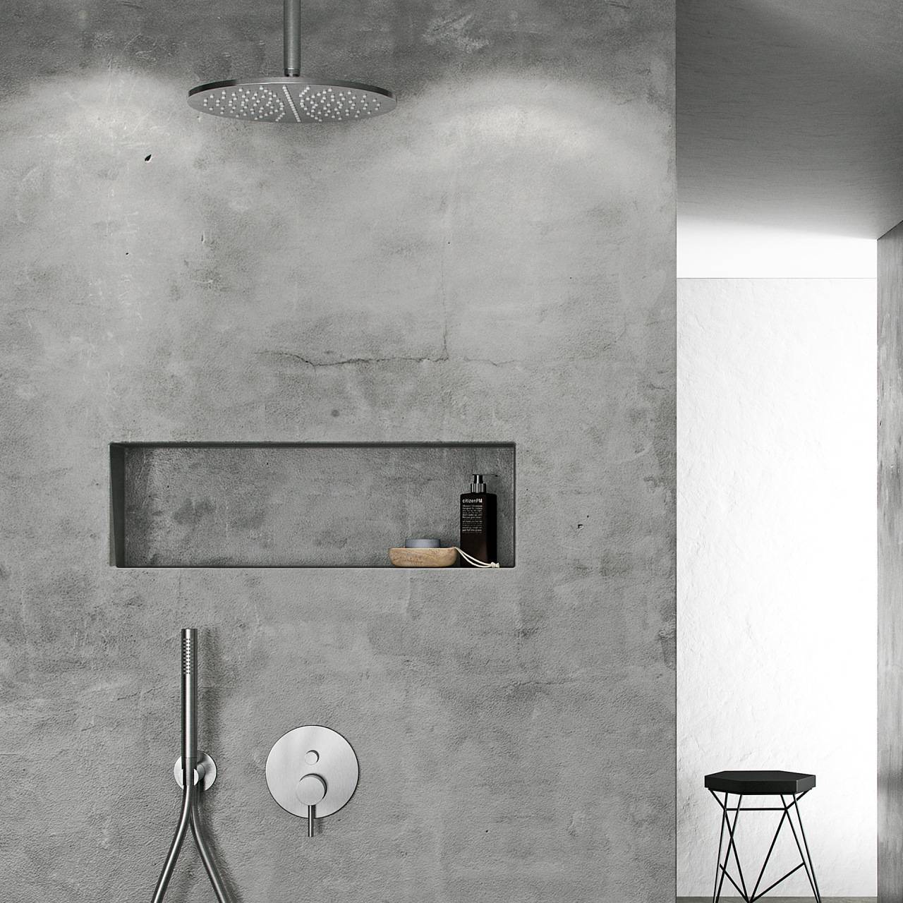 Classwell C16 S04 - Rain DeLuxe Ø30 m/loftarm Børstet Rustfrit Stål Brusearmatur - fra Bad&Stil.