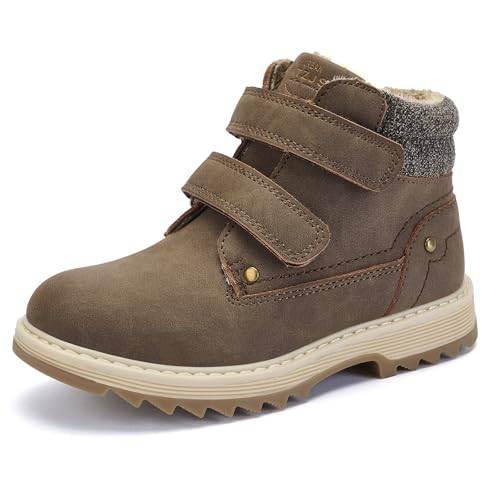 TZJS Unisex Kinder Klassische Stiefel für Jungen Mädchen Baby Winterstiefel Mit Klettverschluss Wasserdicht Stiefeletten Schneestiefel Herbstschuhe Winterschuhe(Braun Warm,35)
