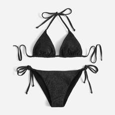 Summer Beach Sparkly Glitter Halter Triangle Bikini - Svart - L,M,S,XL,XS