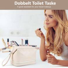 Eksklusiv Dobbelt Toilettaske og Makeup Taske (Beige)