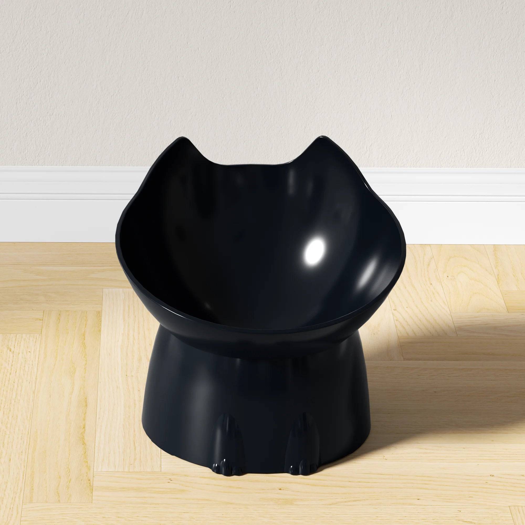 Elevated Cat Bowl - Anti-Tip Raised Feeding Dish with Tilted Design - Black