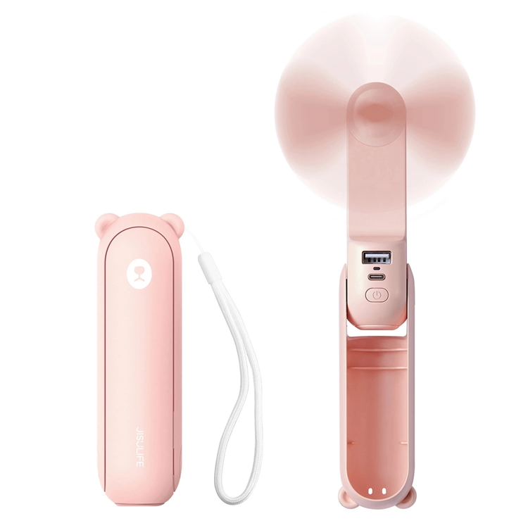 Jisulife Bärbar USB Handfläkt med Powerbank 4500 mAh Life8 Plus - Rosa