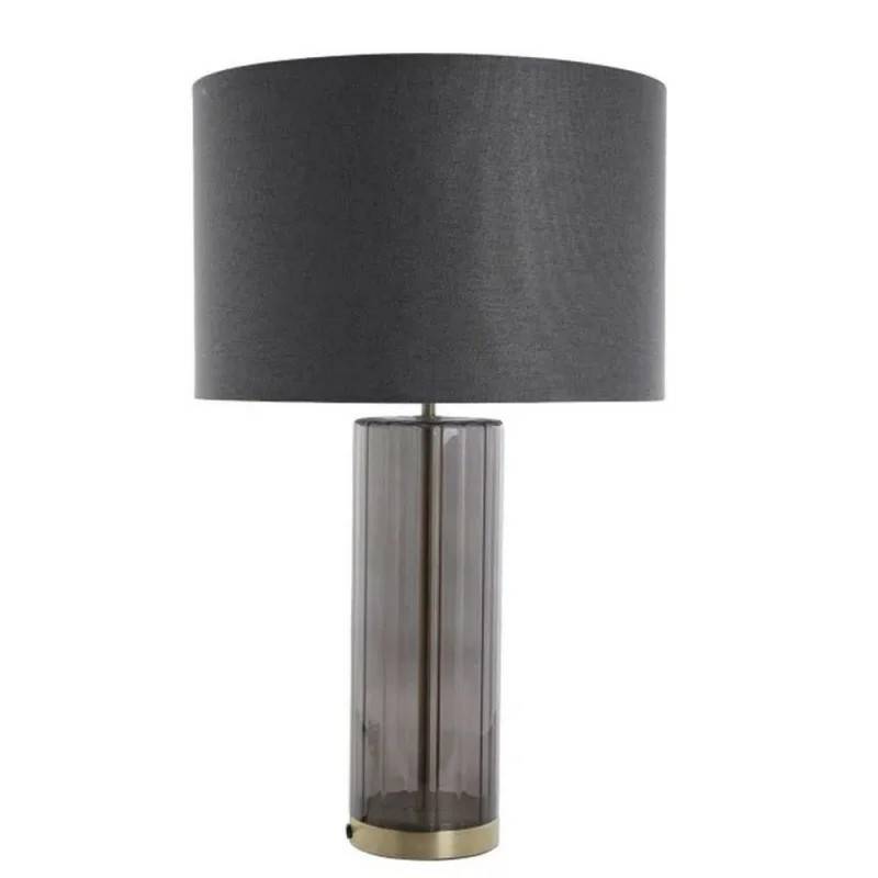 Stor mørkegrå glas bordlampe med messing top og bund uden skærm 63,5 cm Sarille Lene Bjerre.