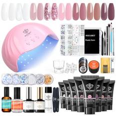 Modelones Polygel Starter Set mit UV Lamp 48W Poly Gel Nägel Selber Set mit 8 Farben und Slip Solution Base Top Coat Nude Rosa Glitter Acrylnägel für Valentinstag Nagelgel Selber Machen