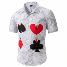 Herr Rolig Poker Tryckt Kort Ärm Skjorta - Grå - L,M,S,XL,XXL