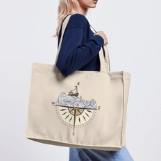 Kompasset - Stor Kraftig mulepose i genbrugsstof - råhvid / One size - tasker, indkøbsnet & totebags med sjove tryk & designs