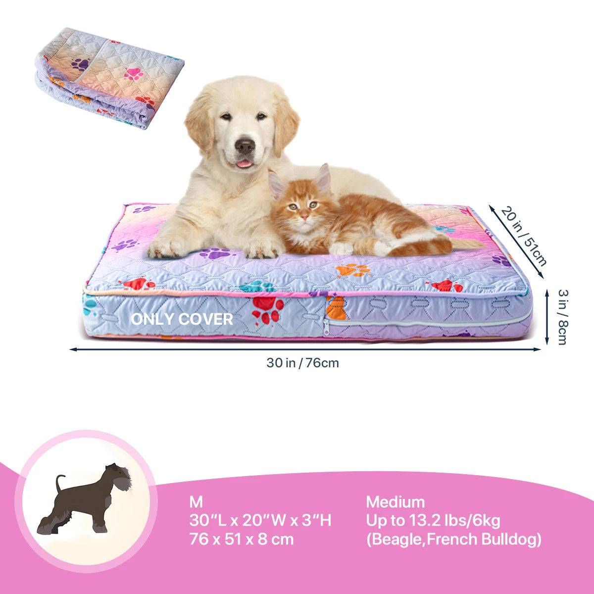 Orthopedic Dog Bed Washable Cover — Multi-Needle Quilted Foam Mat for Large Dogs & Crates - Rainbow Color m