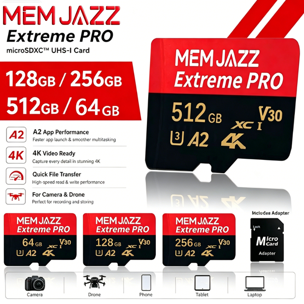 32GB 64GB 128GB 256GB 512GB SD Card Micro TF SD For Smartphone Tablet Drone Memory Card U3 V30 A2 High Speed 4K UHD Premium
