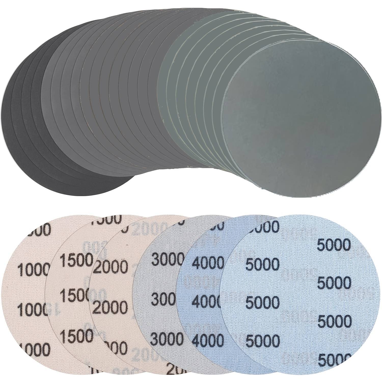 TEMU 24/27pack Sandpaper 125mm, Grit 1000/1500/2000/3000/4000/5000 Sandpaper Pads, Round, No Hole, For Woodworking, Wet And Dry Sanding Discs, Random Orbital Sander Set