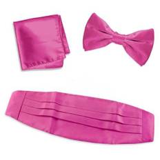 Design by Licht Cummerbund Sæt med Butterfly og Pocket Square - Satin - Hot Pink