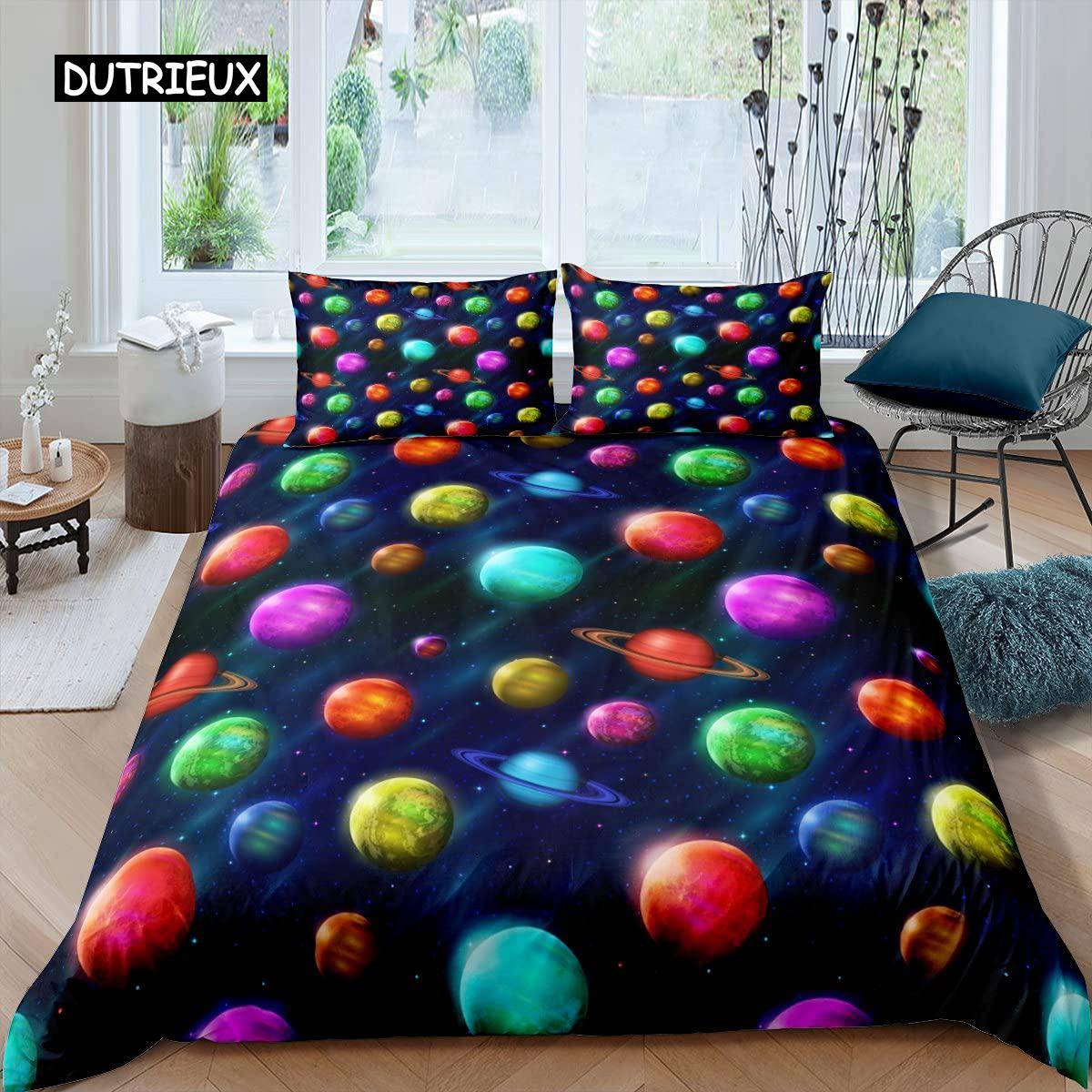 Sol System Täcke Set Twin King Mikrofiber Yttre Rymden Galax Sängkläder Set Universum Planet Astronomi King Size Täcke AU King(245x210cm)