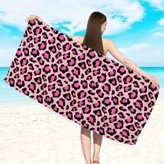 1 st. trendig rosa leopardmönstrad strandhandduk, ultrafin fiber stor snabbtorkande vattenabsorberande strandhandduk mot sand, resehandduk för pool, y (75*150 cm,90*180 cm)