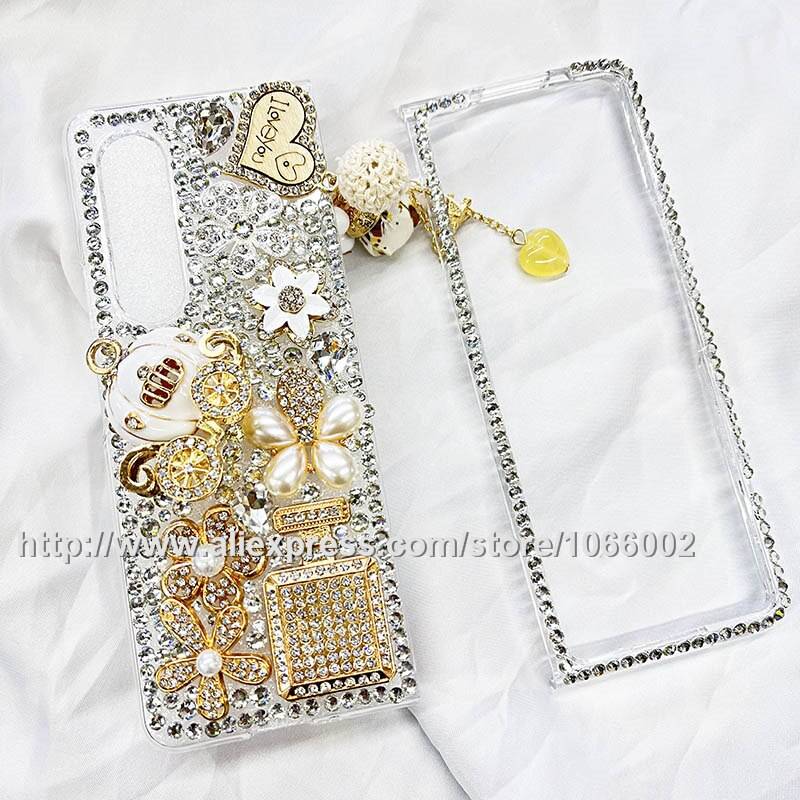 För samsung galaxy z fold 3 2 bling fodral , 3d pumpa vagn/björn sparkle bling crystal hårda fodral för samsung z fold 3 5g - För z-vikning 3 / Pumpa klar