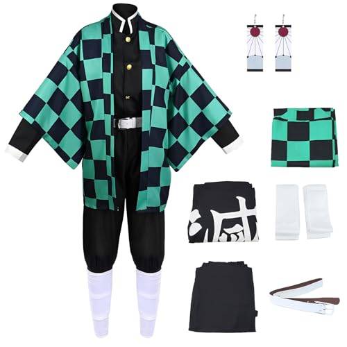 Pianocean Tanjirou Cosplay, Tanjiro Kimono Kostüm, Tanjiro Cosplay Kostüm, Demon Green Anime Kimono, Halloween kostüm tanjiro cosplay kinder und erwachsene Halloween karneval Party Kostüme