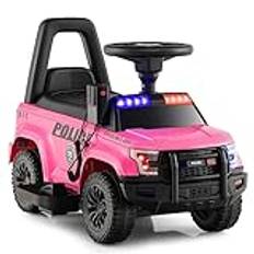 COSTWAY Elbil i polis, 6 V elektrisk barnbil med lagringsutrymme och megafon och varningsljus och tuta och fotpedaler, elektrisk bil för barn från 18 månader (rosa)