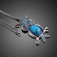 Retro turkos uggla h&#xE4;ngande 925 silver halsband tr&#xF6;ja kedja smycken handgjorda lyckliga amulett f&#xF6;r m&#xE4;n kvinna