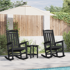 vidaXL 3 Delt Havemøblement Sort HDPE&&vidaXL Havemøbel Gyngestol Sort 70x92x108 cm HDPE&&vidaXL Adirondack Sidebord Sort 38x38x45 cm HDPE
