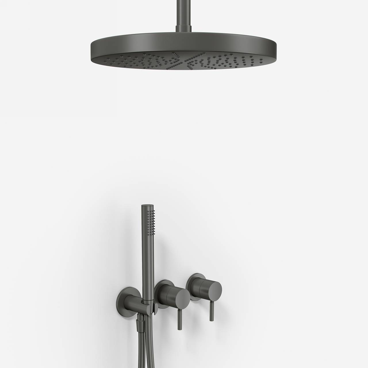 Semplice SBR801 S04 - XXL Rain DeLux Ø28 cm Loft PVD Matt Gun Metal Brusearmatur - fra Bad&Stil.