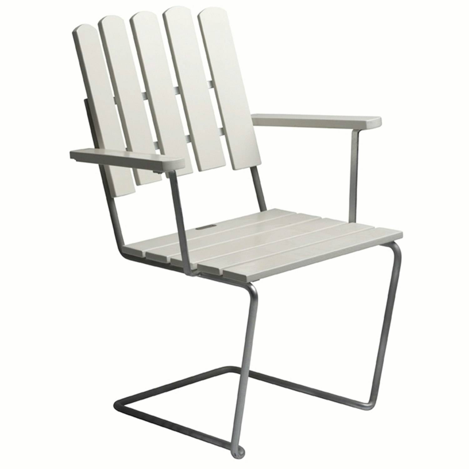 Grythyttan Stålmöbler Armstol A2 Hvidtlakeret / Varmgalvaniseret Stål - Havestole Eg White lacquered oak - 10141.