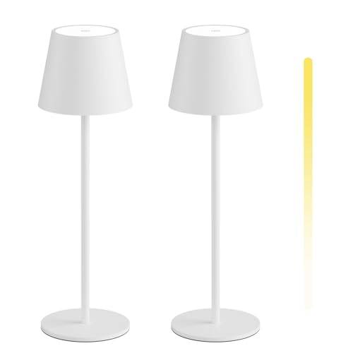 K-Bright 2 Stück LED Dimmbare Akku Tischlampe aus Aluminium Weiß