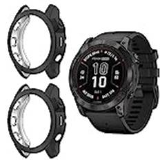 Niboow fodral [2-pack] kompatibel med Garmin Fenix 7x Pro Solar, flexibelt TPU stöttåligt repsäkert fodral kompatibelt med Garmin Fenix 7x Pro Solar – svart + svart