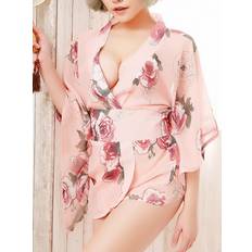 Ekstra kort satin kimono, rosa