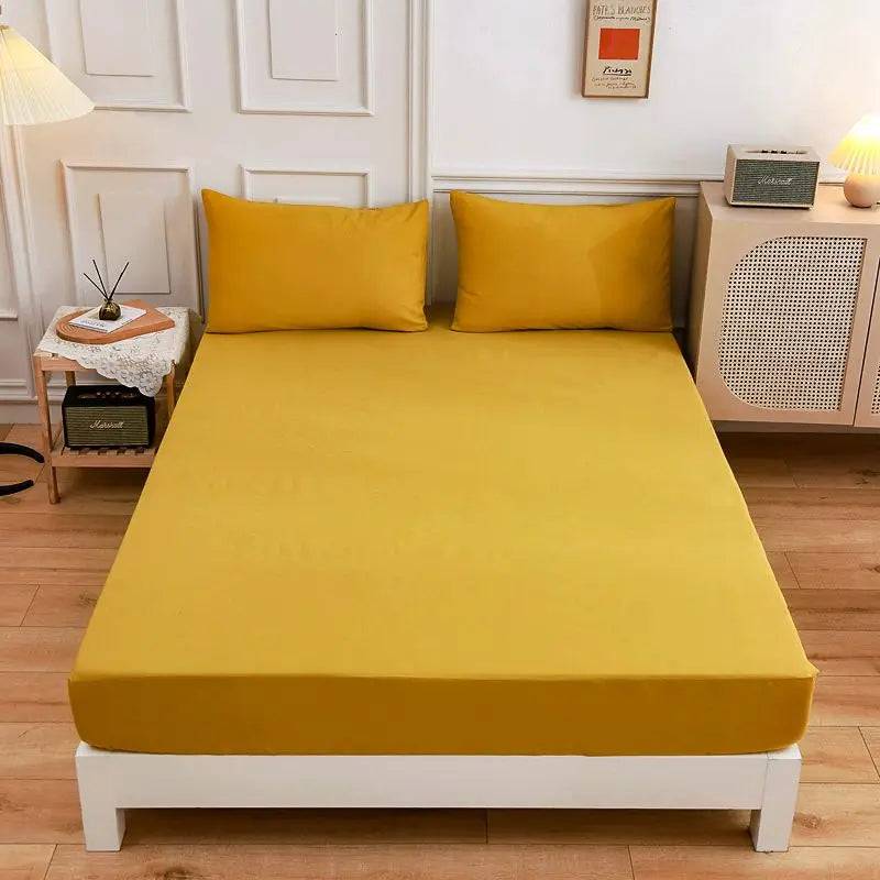 Kuup High Quality Fitted Sheet 90/180/150x200 Cm Mattress Cover Elastic Band Bed Sheet Queen King Size No Pillowcases Included - 1s jiang huang / 90x200cm