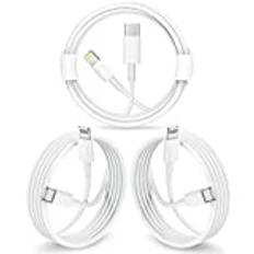 3-pack USB C till Lightning-kabel (2 m), iPhone laddningskabel original [MFi certifierad] snabb Apple Ldekabel, för iPhone 13/13 Pro/12/12 Pro Max/11 Pro/X/XS/XR/8, för typ C laddare, (vit)