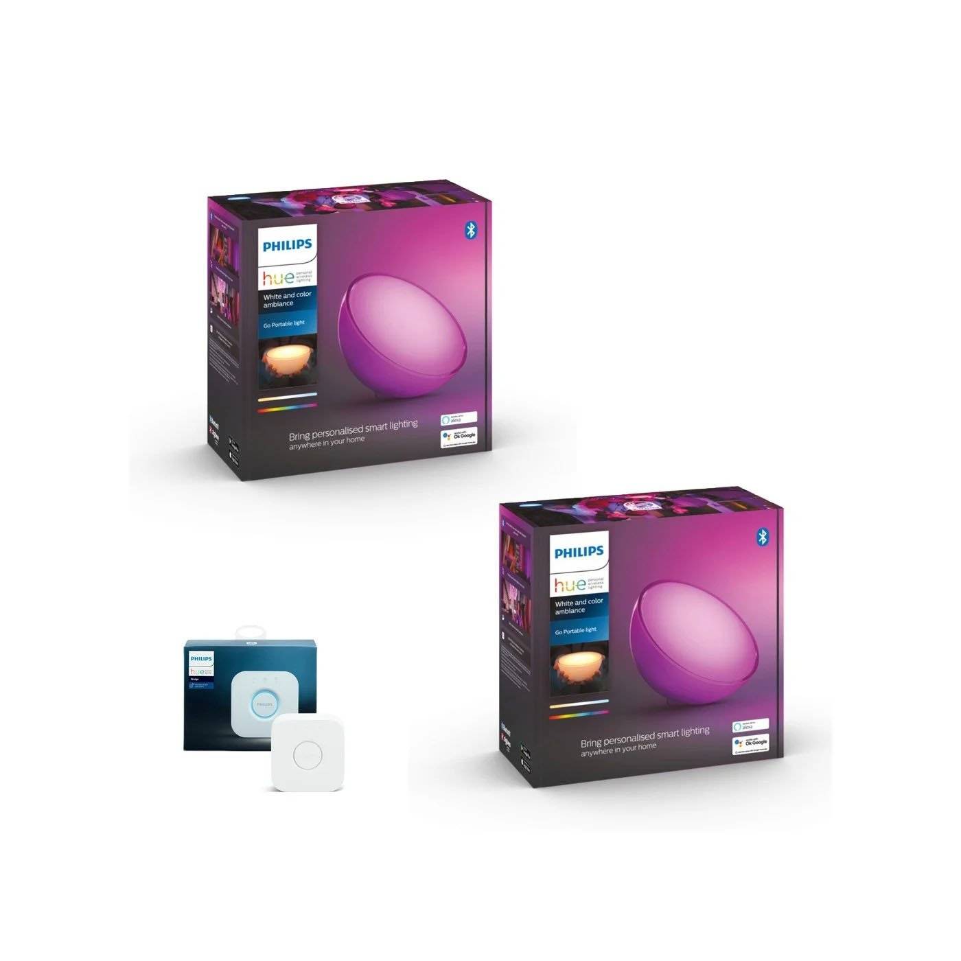 zz Philips Hue - 2x Go Table Lamp - White & Color Ambiance & Hue Bridge - Bundle