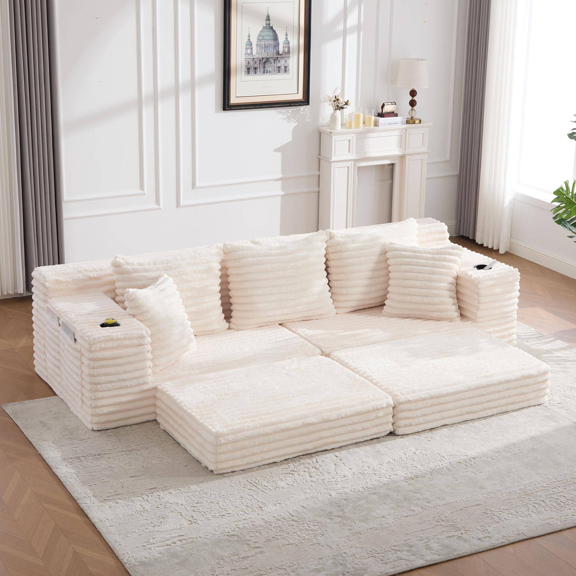 Pull Out Sofa Bed with High Backrest and Extra Pillow, Convertible Sofa Bed with Dual Side Pockets & Cup Holders, Beige Aosom UK