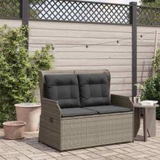 Trädgårdsbänk med kudde Grå Poly rattan