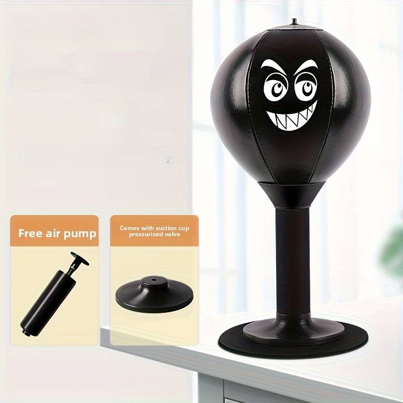 TEMU Stress Reliever Desk Punching Ball - Black Faux Leather, Suction Cup Base, Heavy-duty Desk Toy For Relax, Fun Desk Accessory | Suction Cup Base