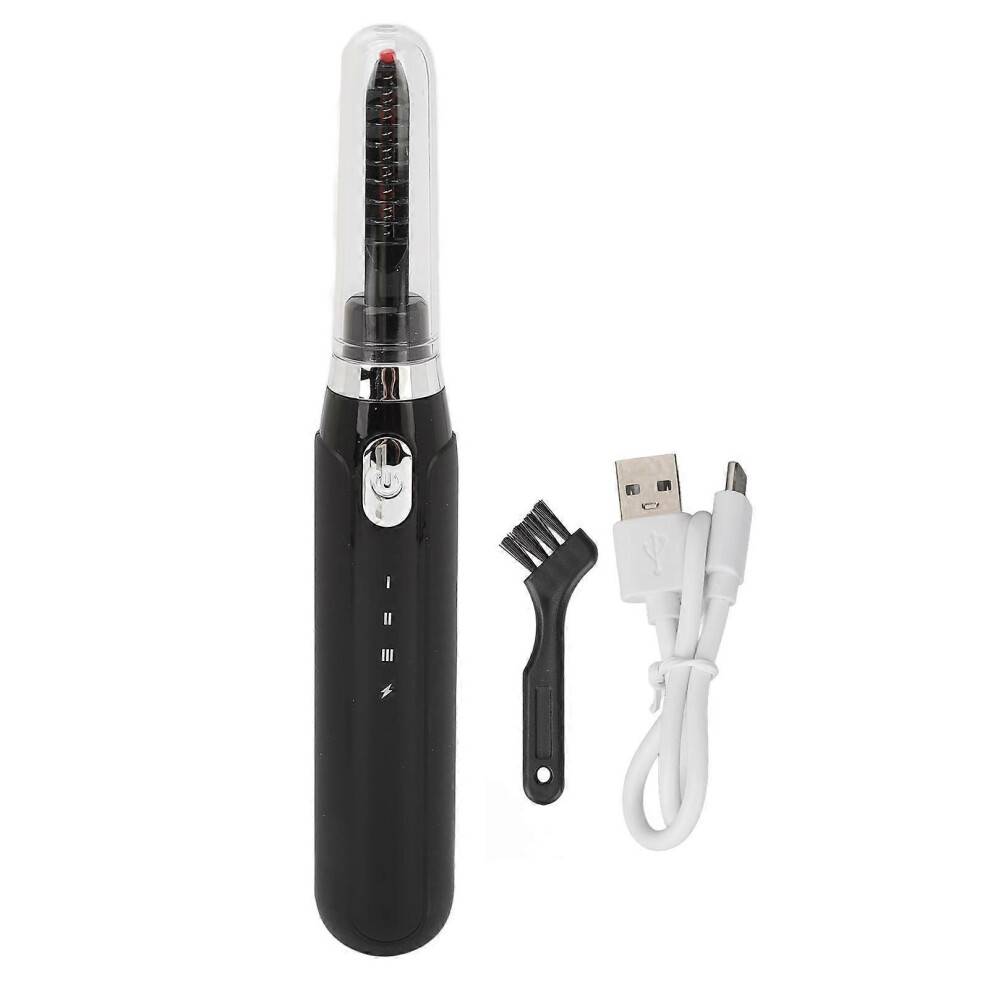 (Black) Heated Eyelash Curler Professional Intelligent 3 Gears Temperature Rechargeable Electric Lash Curler
