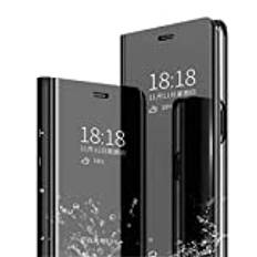 MLOTECH kompatibel Samsung Galaxy Note 20 ultra fodral skydd+ skärmskydd [2-pack] Flip Clear View genomskinligt stående skydd spegel plätering hållare helkropp 360° skydd svart