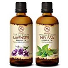 Lavendel & Melissaolja 2x100ml - Lavendula Angustifolia - Melissa Indicum - Aromaterapioljor för Oljebrännare - Diffuser - Aromalamp - Hud - Och Hårvård - God Sömn - Lugnande