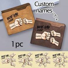 1pc Customized Father&#39;s Wallet, Custom Names Wallets For Men, Personalized Wallet With 2-7 Names, Personalized Wallets For Men, 12.4x9.9x2.5cm - Pu Le - Multicolor