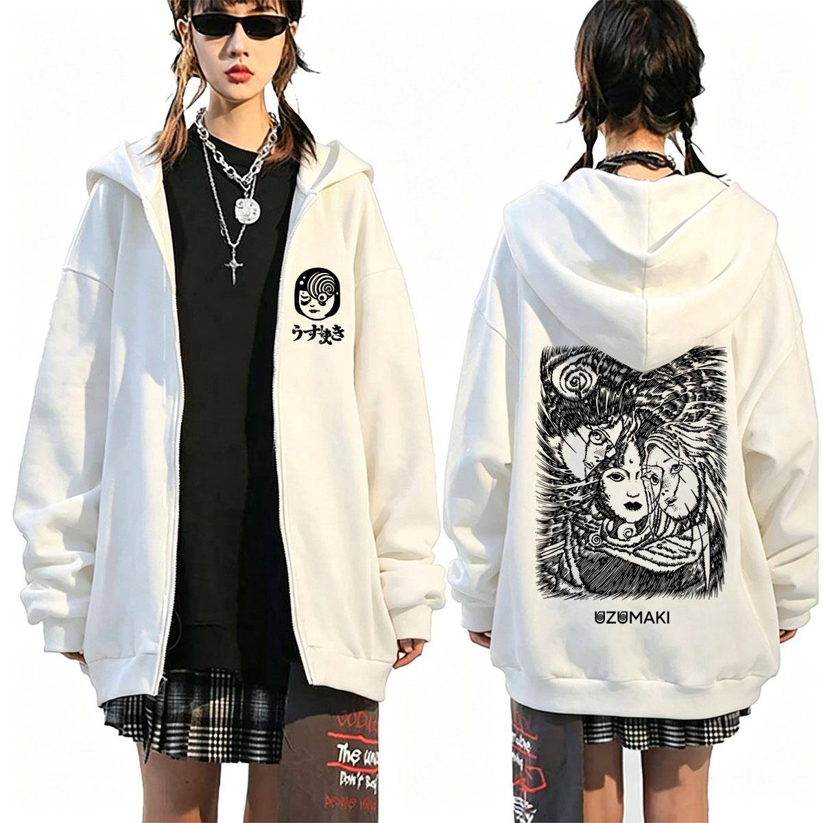 Anime Junji Ito Spiral Uzumaki Kirie Goshima Dragkedja Huvtröja Herr Dam Manga Skräck Cosplay Dragkedja Jacka Tröja Streetwear cm black