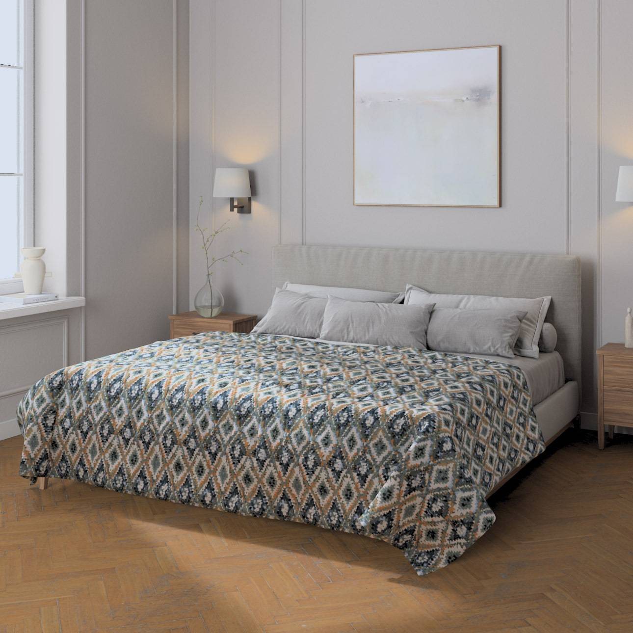 Sengetæppe quiltet<br/>10cm striber, Bouclé flerfarvet, Cosy Home