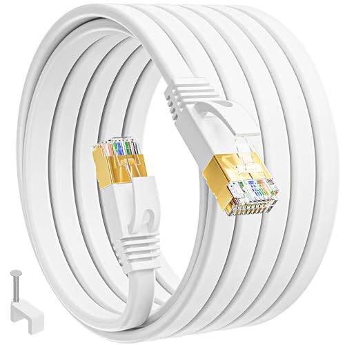 Nätverkskabel 20m Utomhus Cat7 Slim Platt Vit Ethernet Cable Extremt Långa Patchkabel Rj45 Hög Hastighet Skyddad Internetkabel 10Gbps 600MHz Lan Kabel 20 Meter