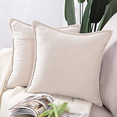 MADIZZ Set med 2 korta chenillekuddfodral Mjuka dekorativa kuddfodral för soffa sovrum Kuddskal Kuddöverdrag 50 x 50 cm Elfenben