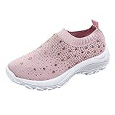 Generiska löparskor för kvinnor, luftiga, sneakers, dam, nätslip-on, sneakers, lätta promenadskor, mjuk sula, fritidsskor utan snörning, slip-skor, halkfria utomhusskor, ROSA, 42 EU