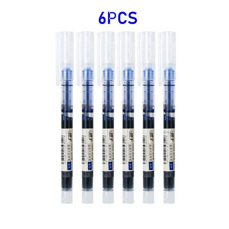 6 st/set Snabbtorkande 0,5 mm Rollerpenna Svart/Röd/Blå bläck Rak Flytande Rollerball Gelpenna för Skola Kontor Pappershandel Kawaii