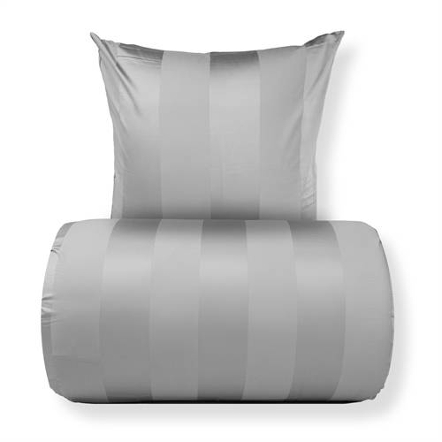 Dubbelt sängset 240x220 cm - 100% bomullssatin - Grå med breda ränder